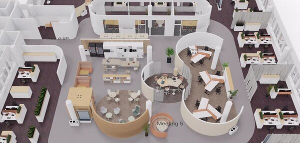 Rendering eines neuen Büros von oben